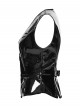 Black Shiny Patent Leather Hollow Star Zipper Pendant V Neck Slim Fit Darkness Gothic Style Vest