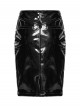 Black Glossy Patent Leather Splicing Mesh Sides Hollow Lace Gothic Style Skirt