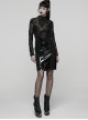 Black Glossy Patent Leather Splicing Mesh Sides Hollow Lace Gothic Style Skirt