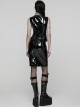 Black Glossy Patent Leather Splicing Mesh Sides Hollow Lace Gothic Style Skirt