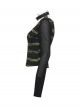 Black Green U-Neck Stretch Striped Tattered Knit Splicing Mesh Long Sleeves Slim Fit Cool Punk Style T-Shirt