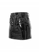 Stretchy Glazed Leather Lace-Up Zipper Black Tight Punk Short Skirt