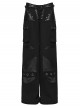 Black Contrasting Fabrics Patchwork Design Loose Straight Low-Waist Casual Punk Style Wide-Leg Pants