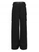 Black Contrasting Fabrics Patchwork Design Loose Straight Low-Waist Casual Punk Style Wide-Leg Pants