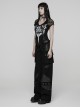 Black Contrasting Fabrics Patchwork Design Loose Straight Low-Waist Casual Punk Style Wide-Leg Pants