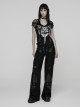 Black Contrasting Fabrics Patchwork Design Loose Straight Low-Waist Casual Punk Style Wide-Leg Pants