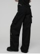 Black Contrasting Fabrics Patchwork Design Loose Straight Low-Waist Casual Punk Style Wide-Leg Pants