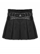Black Splicing Twill Metal Ornaments Side Zipper Punk Style Pleated A-Line Mini Skirt