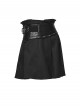 Black Splicing Twill Metal Ornaments Side Zipper Punk Style Pleated A-Line Mini Skirt