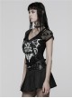 Black Personalized Printed Knit Splicing Mesh Short Sleeves Rebellious Punk Style T-Shirt