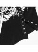 Black Personalized Printed Knit Splicing Mesh Short Sleeves Rebellious Punk Style T-Shirt