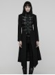 Black Twill Splicing Detachable Mesh Double-Zipper Skeletal Elements Open-Front Stand Collar Punk Style Long Coat