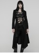 Black Twill Splicing Detachable Mesh Double-Zipper Skeletal Elements Open-Front Stand Collar Punk Style Long Coat