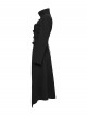 Black Twill Splicing Detachable Mesh Double-Zipper Skeletal Elements Open-Front Stand Collar Punk Style Long Coat