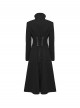 Black Twill Splicing Detachable Mesh Double-Zipper Skeletal Elements Open-Front Stand Collar Punk Style Long Coat
