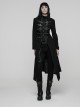 Black Twill Splicing Detachable Mesh Double-Zipper Skeletal Elements Open-Front Stand Collar Punk Style Long Coat