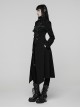 Black Twill Splicing Detachable Mesh Double-Zipper Skeletal Elements Open-Front Stand Collar Punk Style Long Coat