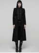 Black Double-Breasted Ram Head Skull Rivets Jacquard Woolen Stand Collar Large A-Line Hem Gothic Style Long Coat