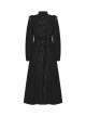 Black Double-Breasted Ram Head Skull Rivets Jacquard Woolen Stand Collar Large A-Line Hem Gothic Style Long Coat
