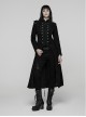 Black Double-Breasted Ram Head Skull Rivets Jacquard Woolen Stand Collar Large A-Line Hem Gothic Style Long Coat