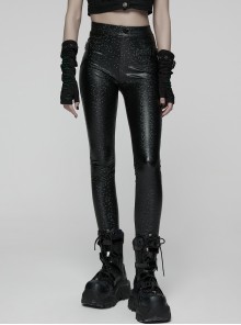 Black Stripe Stretch Rubberized Knitted Simple Skinny Gothic Style Leggings