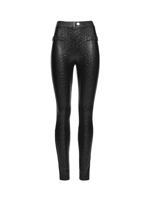 Black Stripe Stretch Rubberized Knitted Simple Skinny Gothic Style Leggings