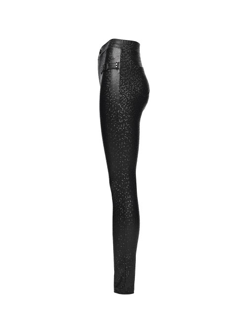 Black Stripe Stretch Rubberized Knitted Simple Skinny Gothic Style Leggings