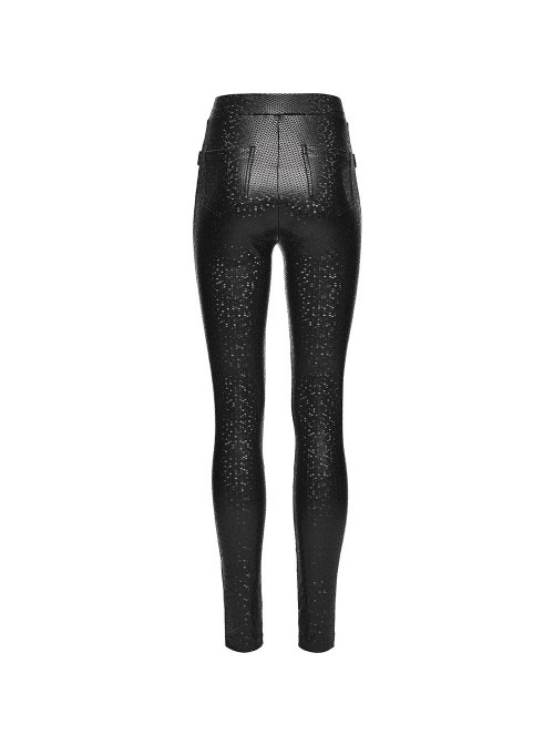 Black Stripe Stretch Rubberized Knitted Simple Skinny Gothic Style Leggings