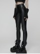 Black Stripe Stretch Rubberized Knitted Simple Skinny Gothic Style Leggings