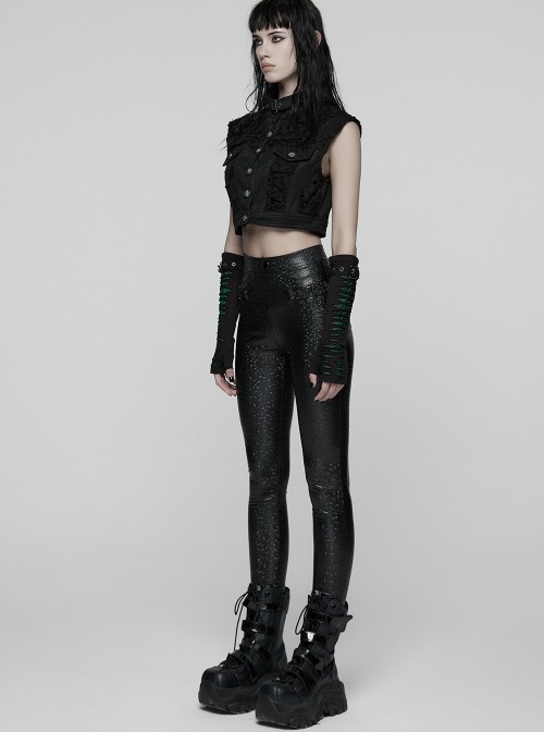 Black Stripe Stretch Rubberized Knitted Simple Skinny Gothic Style Leggings