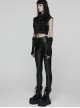 Black Stripe Stretch Rubberized Knitted Simple Skinny Gothic Style Leggings