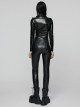 Black Stripe Stretch Rubberized Knitted Simple Skinny Gothic Style Leggings