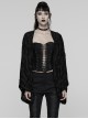 Black Ragged Stretch Knit Wide Sleeves Simple Loose Decadent Punk Style Cardigan