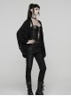 Black Ragged Stretch Knit Wide Sleeves Simple Loose Decadent Punk Style Cardigan