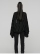 Black Ragged Stretch Knit Wide Sleeves Simple Loose Decadent Punk Style Cardigan
