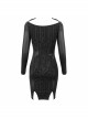 Black Circuit Board Pattern Printed Fake Girdle Lace-Up Long Sleeve Punk Tight Dress