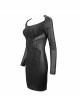 Black Circuit Board Pattern Printed Fake Girdle Lace-Up Long Sleeve Punk Tight Dress