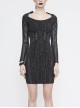 Black Circuit Board Pattern Printed Fake Girdle Lace-Up Long Sleeve Punk Tight Dress