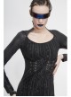 Black Circuit Board Pattern Printed Fake Girdle Lace-Up Long Sleeve Punk Tight Dress