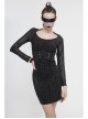 Black Circuit Board Pattern Printed Fake Girdle Lace-Up Long Sleeve Punk Tight Dress