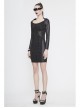 Black Circuit Board Pattern Printed Fake Girdle Lace-Up Long Sleeve Punk Tight Dress