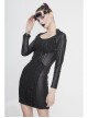 Black Circuit Board Pattern Printed Fake Girdle Lace-Up Long Sleeve Punk Tight Dress