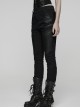 Black Twill Splicing Leather-Like 3D Unique Lines Design Cool Techwear Punk Style Trousers
