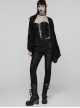 Black Twill Splicing Leather-Like 3D Unique Lines Design Cool Techwear Punk Style Trousers
