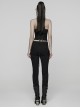 Black Twill Splicing Leather-Like 3D Unique Lines Design Cool Techwear Punk Style Trousers