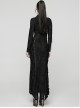 Black Ragged Knit Leather Strips Decoration Asymmetric Split Hollow Asymmetric Slim Fit Long Sleeves Decadent Punk Style Long Dress