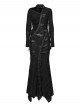 Black Ragged Knit Leather Strips Decoration Asymmetric Split Hollow Asymmetric Slim Fit Long Sleeves Decadent Punk Style Long Dress