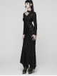 Black Ragged Knit Leather Strips Decoration Asymmetric Split Hollow Asymmetric Slim Fit Long Sleeves Decadent Punk Style Long Dress