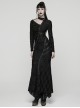 Black Ragged Knit Leather Strips Decoration Asymmetric Split Hollow Asymmetric Slim Fit Long Sleeves Decadent Punk Style Long Dress