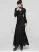 Black Ragged Knit Leather Strips Decoration Asymmetric Split Hollow Asymmetric Slim Fit Long Sleeves Decadent Punk Style Long Dress